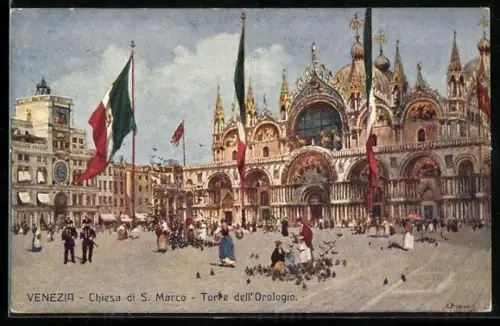 Künstler-AK Venezia, Chiesa di S. Marco, Torre dell` Orologio