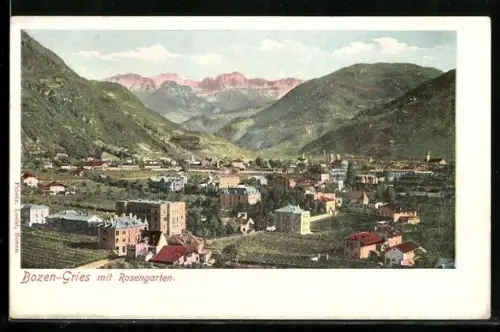 AK Bozen-Gries, Panorama mit Rosengarten