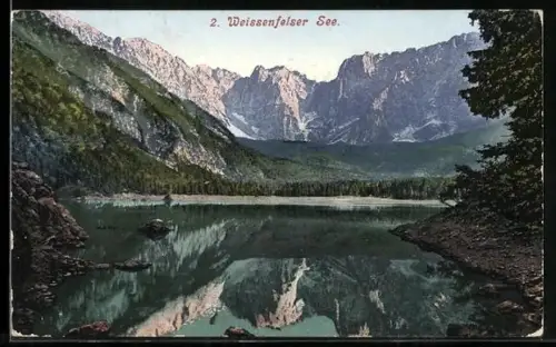 AK Tarvis, Weissenfelser See, Uferpartie mit Bergpanorama