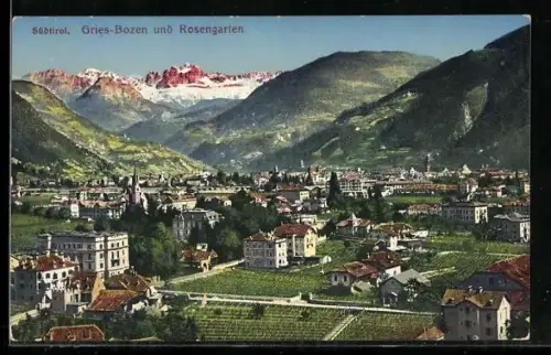 AK Bozen - Gries, Totalansicht mit dem Rosengarten