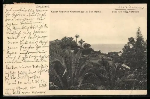AK San Remo, Kaiser-Friedrich-Krankenhaus, Blick von den Fenstern