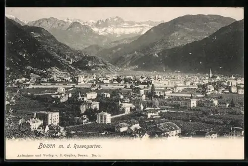 AK Bozen, Ortsansicht mit Rosengarten