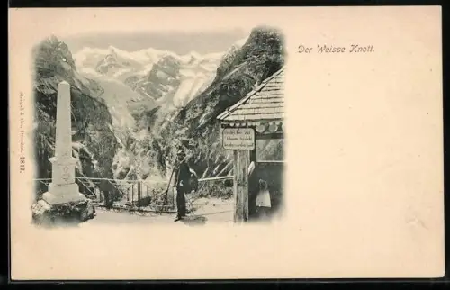 AK Weisser Knott, Wanderer am Denkmal