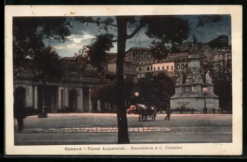 AK Genova, Piazza Acquaverde, Monumento a C. Colombo