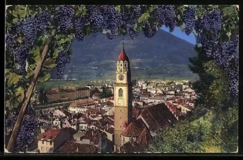 AK Meran, Ortsansicht mit Kirche
