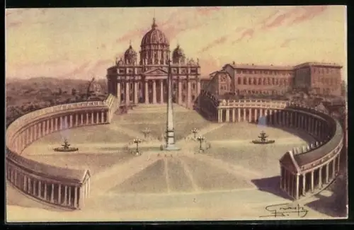 Künstler-AK Roma, Piazza S. Pietro e Basilica