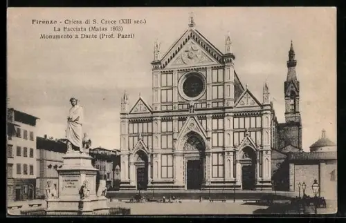 AK Firenze, Chiesa di S. Croce, La Facciata, Monumento a Dante