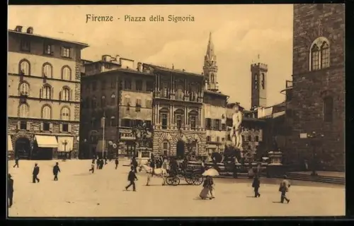 AK Firenze, Piazza della Signoria mit Pferdekutsche