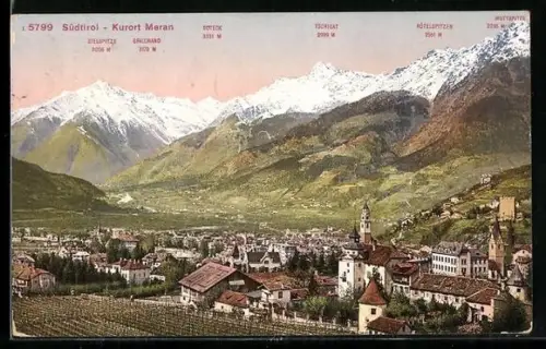 AK Meran /Südtirol, Kurort Meran aus der Vogelschau