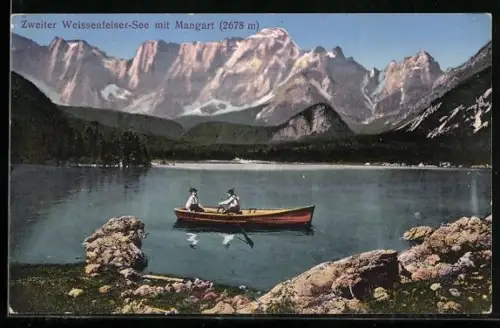 AK Tarvis, Zweiter Weissenfelser See mit Mangart, Ruderpartie