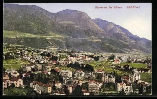 AK Obermais bei Meran, Totalansicht aus der Vogelschau