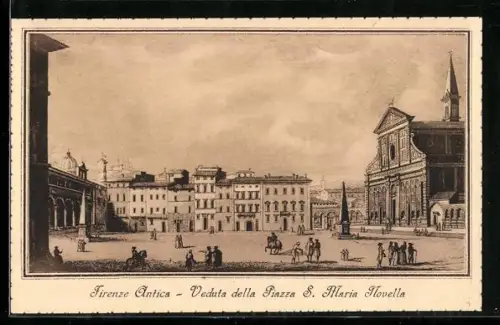 Künstler-AK Firenze, Firenze Antica, Veduta della Piazza S. Maria Novella