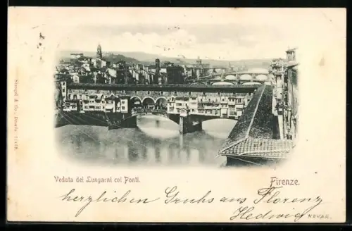 AK Firenze, Veduta dei Lungarni coi Ponti