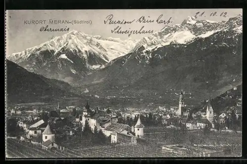 AK Meran /Südtirol, Totalansicht mit Gebirgspanorama