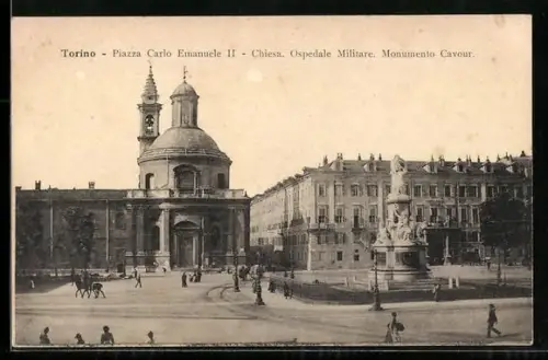 AK Torino, Piazza Carlo Emanuele II., Chiesa, Ospedale Militare, Monumento Cavour