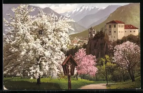 AK Bozen, Die Haselburg mit Wegkreuz