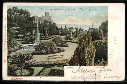 AK Triest, Miramar, Garten, Hotel Giardino