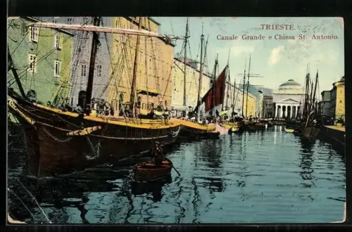AK Trieste, Canale Grande e Chiesa St. Antonio, Segelboote
