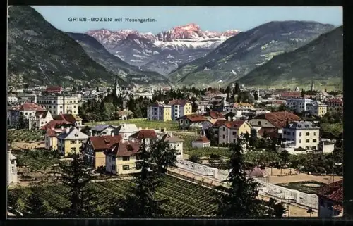 AK Bozen-Gries, Stadttotale mit dem Rosengarten