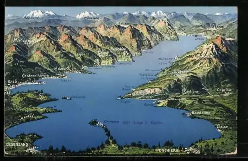 AK Bardolino, Karte mit Gardasee, Diesenzano, Sirmione und Salò