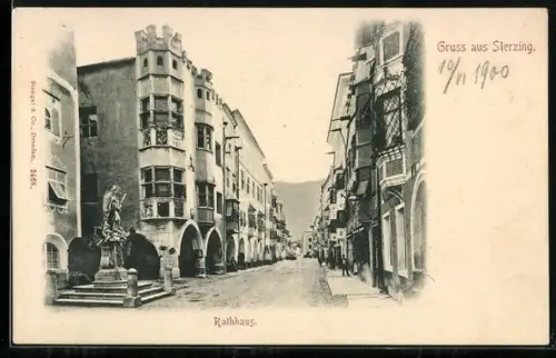 AK Sterzing, Rathhaus mit Strassenpartie