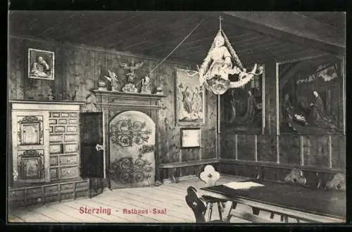 AK Sterzing, Rathhaus-Saal mit Kronleuchter