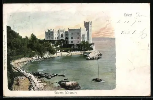 AK Triest, Schloss Miramare mit Uferpartie