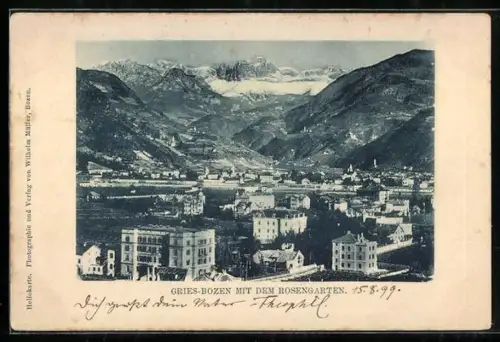 AK Gries-Bozen, Panorama mit dem Rosengarten
