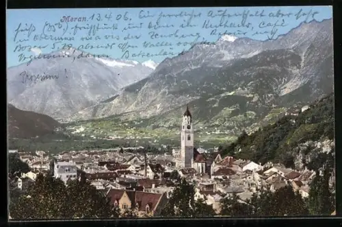 AK Meran, Ortsansicht mit Kirche