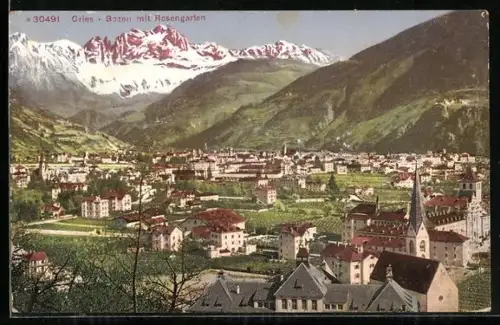 AK Gries-Bozen, Panorama mit Rosengarten