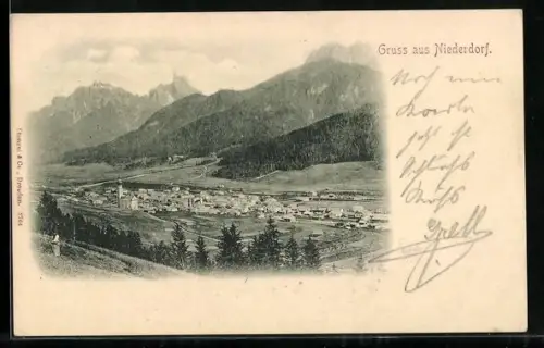 AK Niederdorf, Gesamtansicht aus der Vogelschau