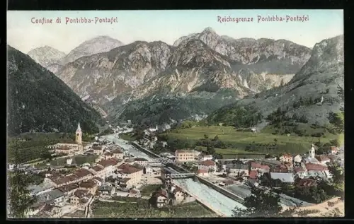 AK Pontafel, Reichsgrenze, Ortsansicht aus der Vogelschau