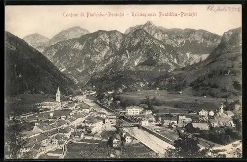 AK Pontebba-Pontafel, Blick auf die Reichsgrenze aus der Vogelschau