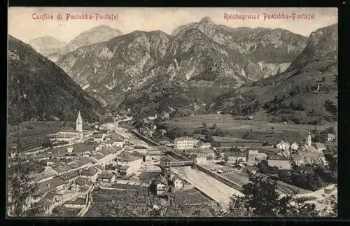 AK Pontebba, Ortsansicht aus der Vogelschau