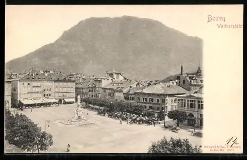 AK Bozen, Waltherplatz mit Cafes und Hotels