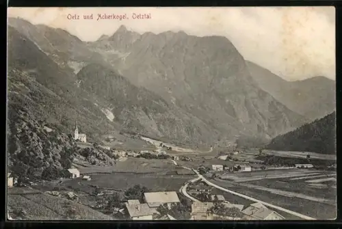 AK Oetz /Oetztal, Ortspartie mit Strassen und Acherkogel