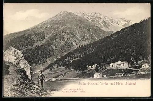 AK Sulden, Sulden-Hotel mit Vorder- und Hinter-Schöneck
