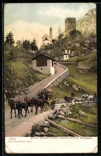 AK Bregaglia, Castelmuro, Strada postale, Postkutsche