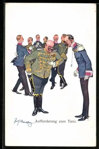 Künstler-AK Fritz Schönpflug: Aufforderung zum Tanz, Generäle untere sich