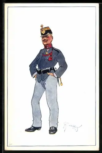 Künstler-AK Fritz Schönpflug: Ein Soldat in Uniform