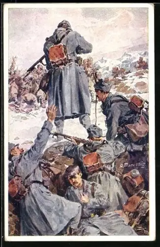 AK Rotes Kreuz Nr. 199: Soldaten im Schlachtfeld