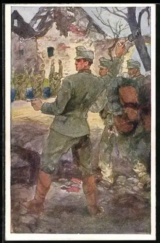 AK Rotes Kreuz Nr. 356: Kadett Wilhelm Pentlicha und seine Patrouille nehmen eine russische Feldwache gefangen