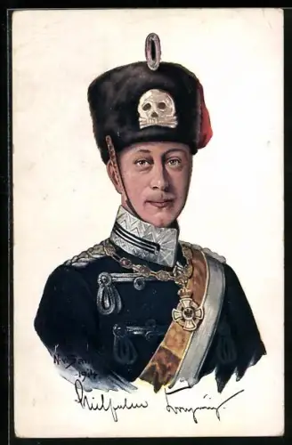 Künstler-AK Kronprinz Wilhelm von Preussen uniformiert im Portrait