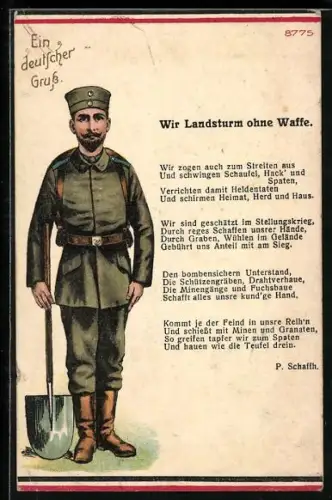 Künstler-AK Bruno Bürger & Ottillie Nr. 8775: Gedicht Wir Landsturm ohne Waffe