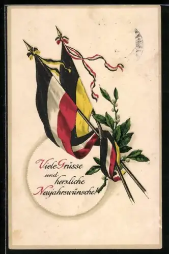 AK Die besten Grüsse zum Jahreswechsel!, Fahnen