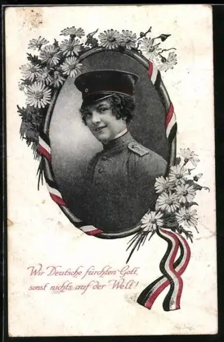 AK Frau in Soldatenuniform, Wir Deutsche fürchten Gott, sonst nichts auf der Welt