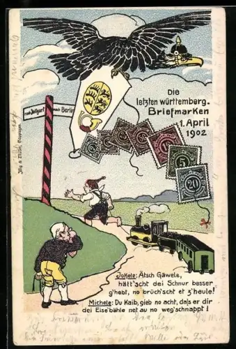 AK Die letzten württemberg. Briefmarken 1902, Postgeschichte