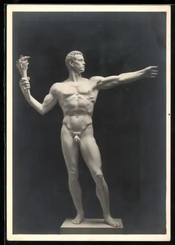 Künstler-AK Arno Breker: Monumentalfigur, Männerakt mit Fackel