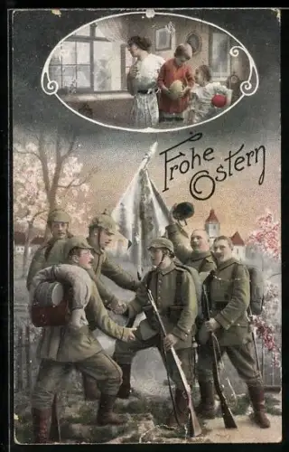 AK Kriegsostern, Soldaten feiern gemeinsam draussen