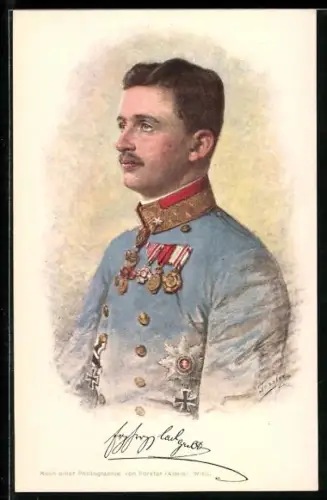Künstler-AK Kaiser Karl I. von Österreich in Uniform mit Orden, Rotes Kreuz